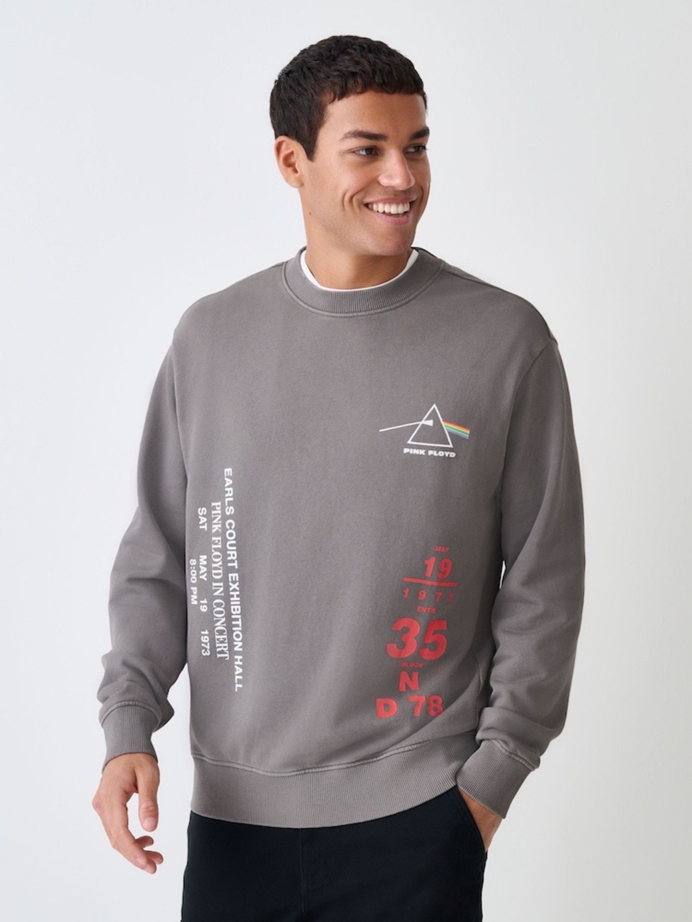 next Charcoal Grey Washed Pink Floyd Graphic Crew Sweatshirt Size L